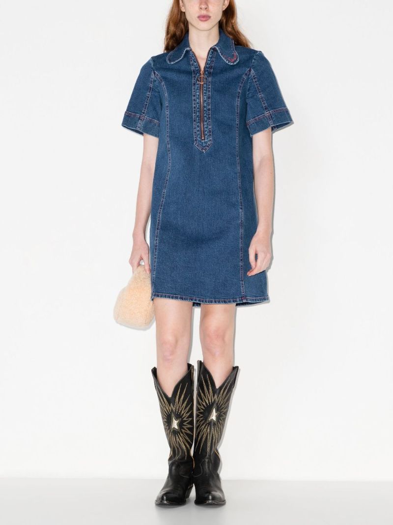 Blue Denim Collared Mini Dress