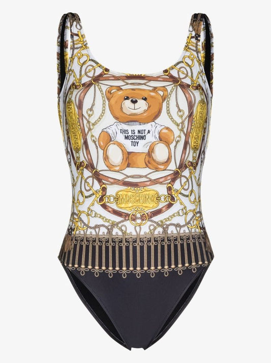 Neutral Teddy Print Swimsuit