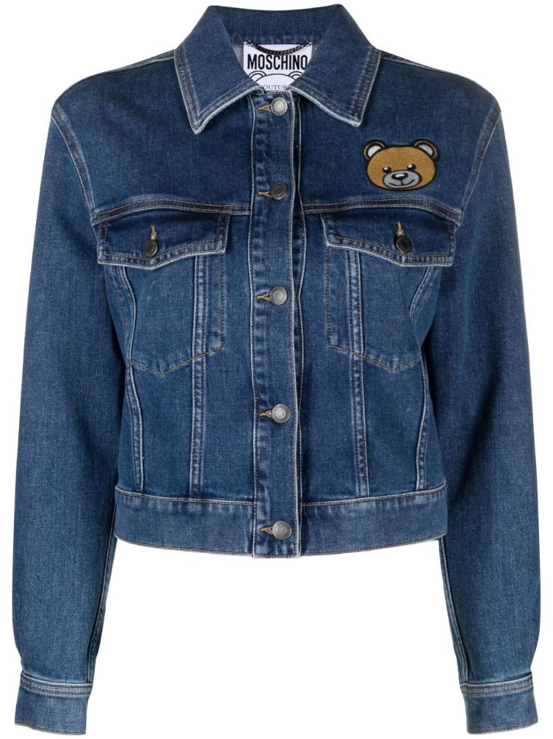 Blue Teddy Embroidered Denim Jacket