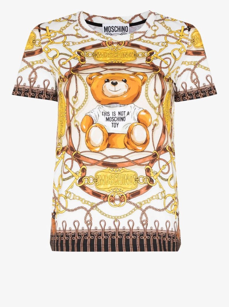 Yellow Teddy Bear Scarf Print Cotton T-shirt