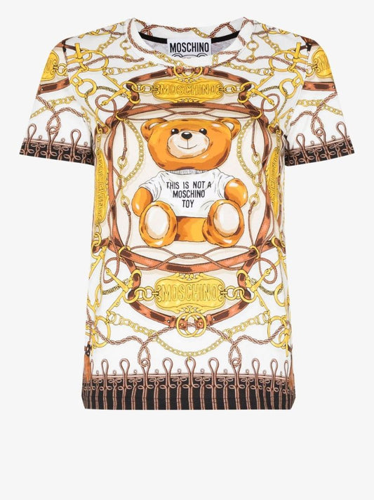 Yellow Teddy Bear Scarf Print Cotton T-shirt