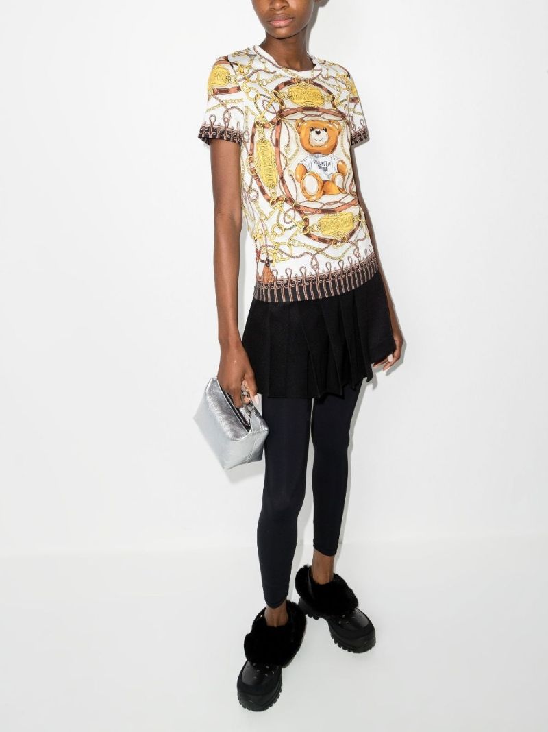 Yellow Teddy Bear Scarf Print Cotton T-shirt