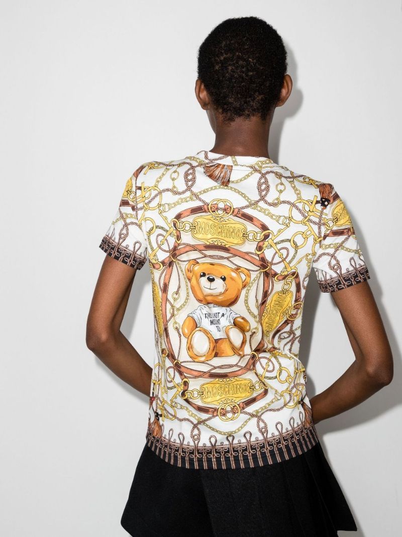 Yellow Teddy Bear Scarf Print Cotton T-shirt