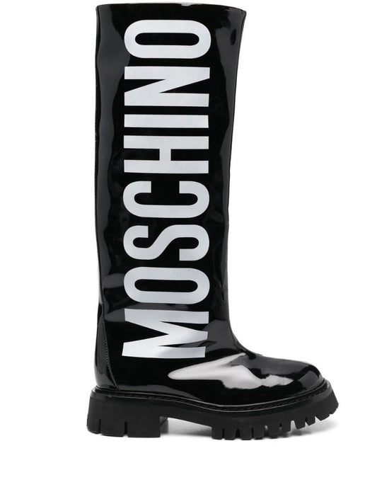 Black Logo Print Rain Boots