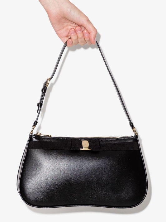 Black Vara Bow Detail Leather Shoulder Bag