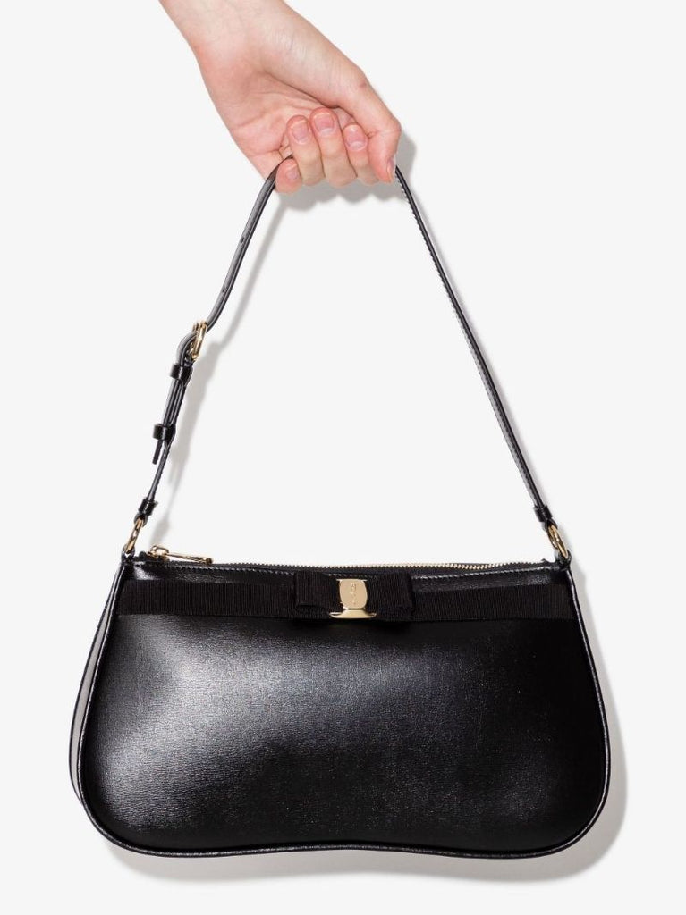 Black Vara Bow Detail Leather Shoulder Bag