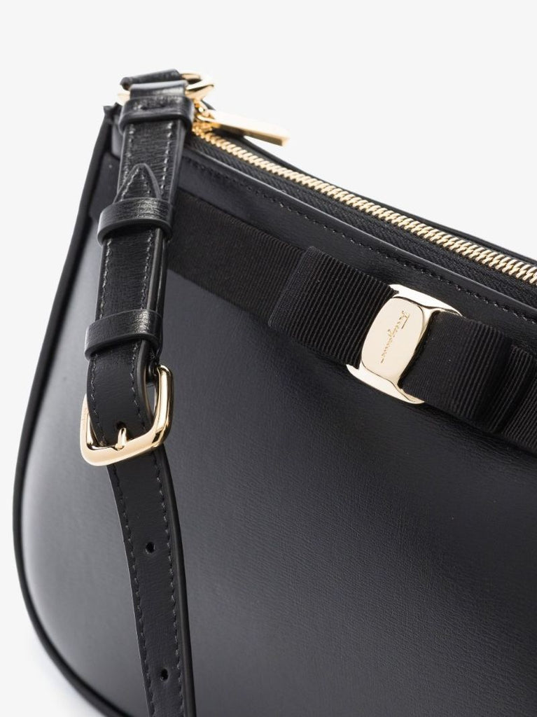 Black Vara Bow Detail Leather Shoulder Bag