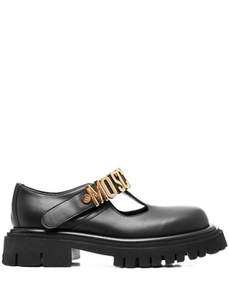 Black Logo Plaque Leather Loafers