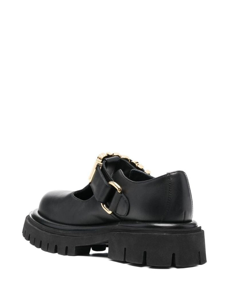 Black Logo Plaque Leather Loafers