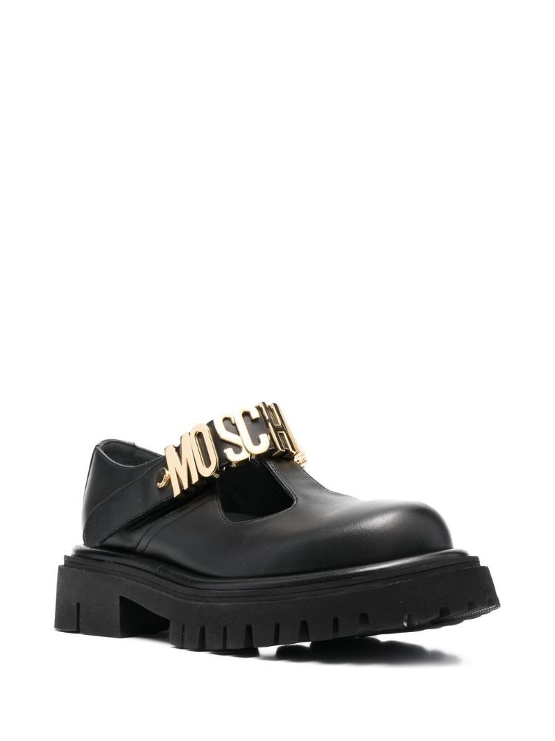 Black Logo Plaque Leather Loafers