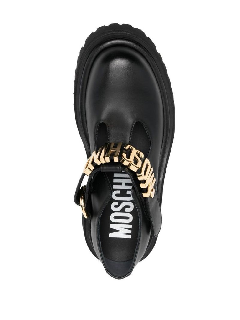 Black Logo Plaque Leather Loafers