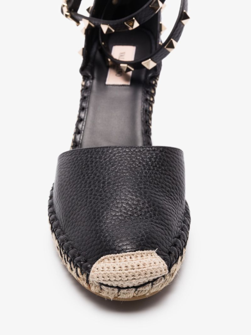 Black Rockstud 85 Leather Wedge Espadrilles