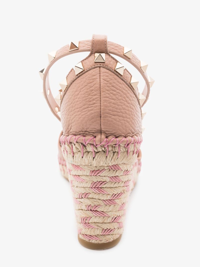 Pink Rockstud 85 Leather Wedge Espadrilles