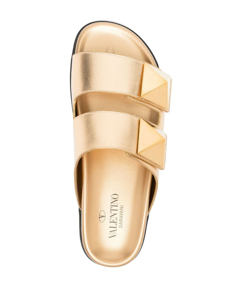 Gold Roman Stud Metallic Leather Sandals