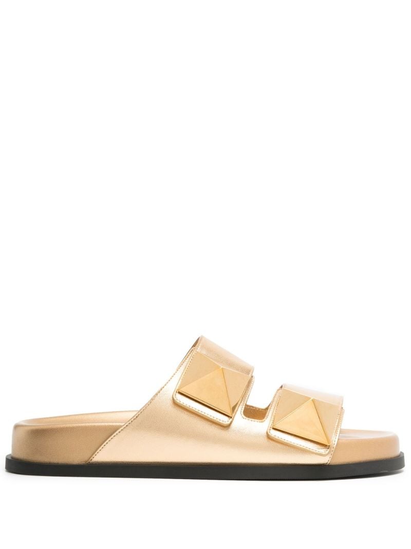 Gold Roman Stud Metallic Leather Sandals