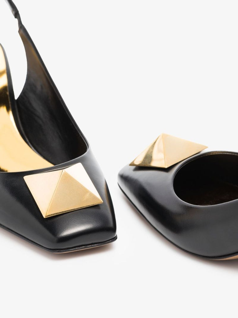 Black One Stud 60 Leather Slingback Pumps