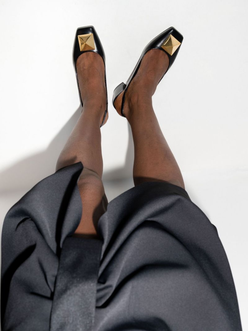 Black One Stud 60 Leather Slingback Pumps