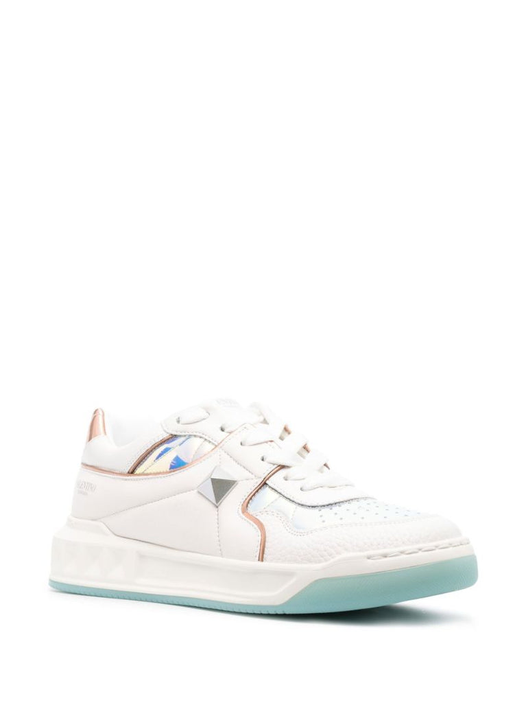 White One Stud Low-top Leather Sneakers