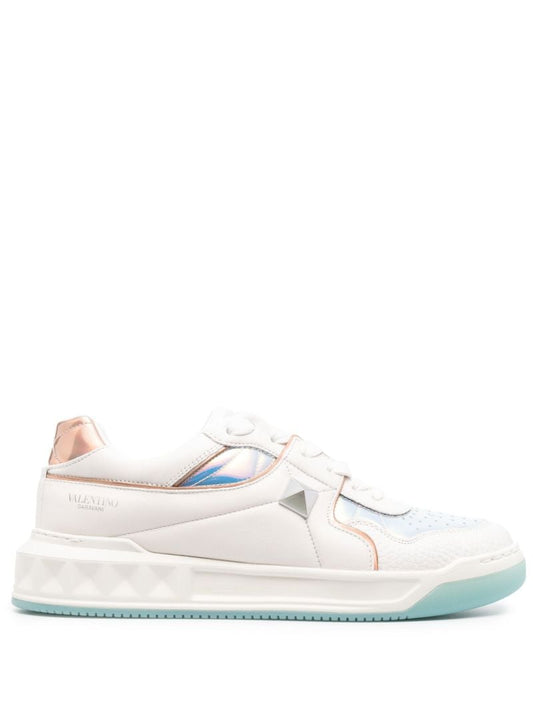 White One Stud Low-top Leather Sneakers