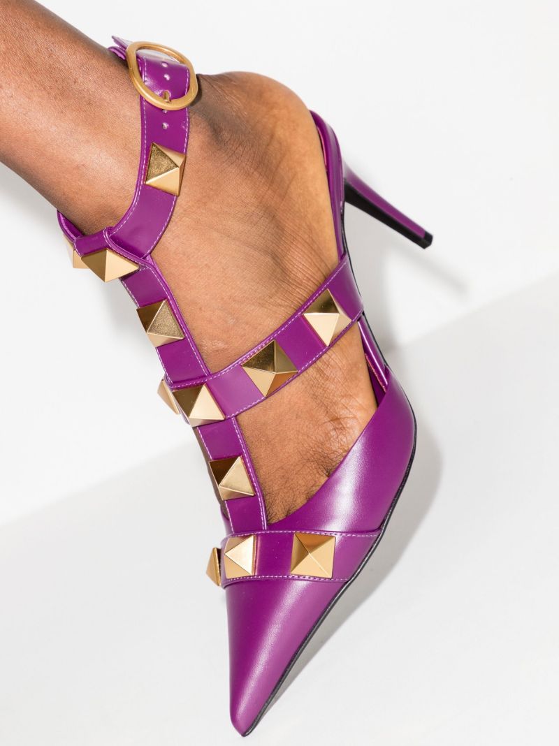 Purple Roman Stud 80 Leather Pumps