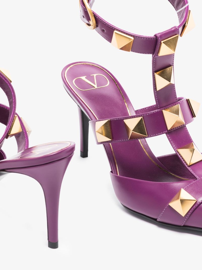 Purple Roman Stud 80 Leather Pumps
