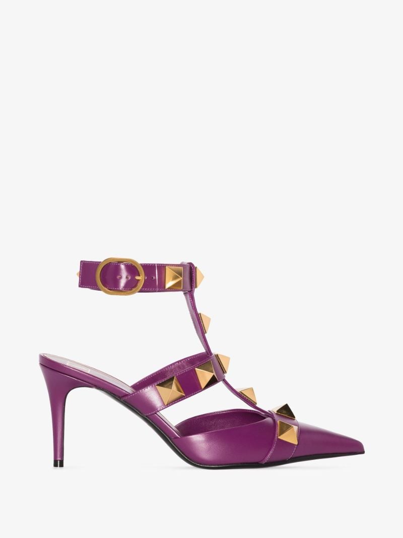 Purple Roman Stud 80 Leather Pumps