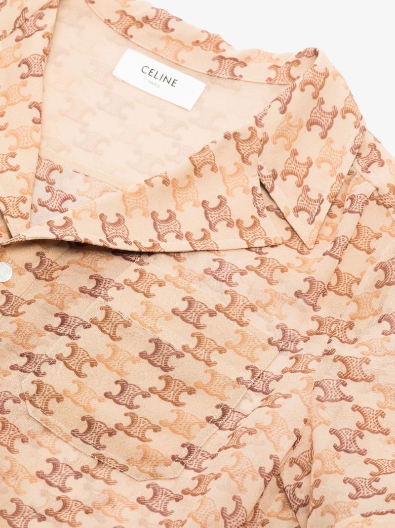 Brown Triomphe Print Silk Pyjama Shirt