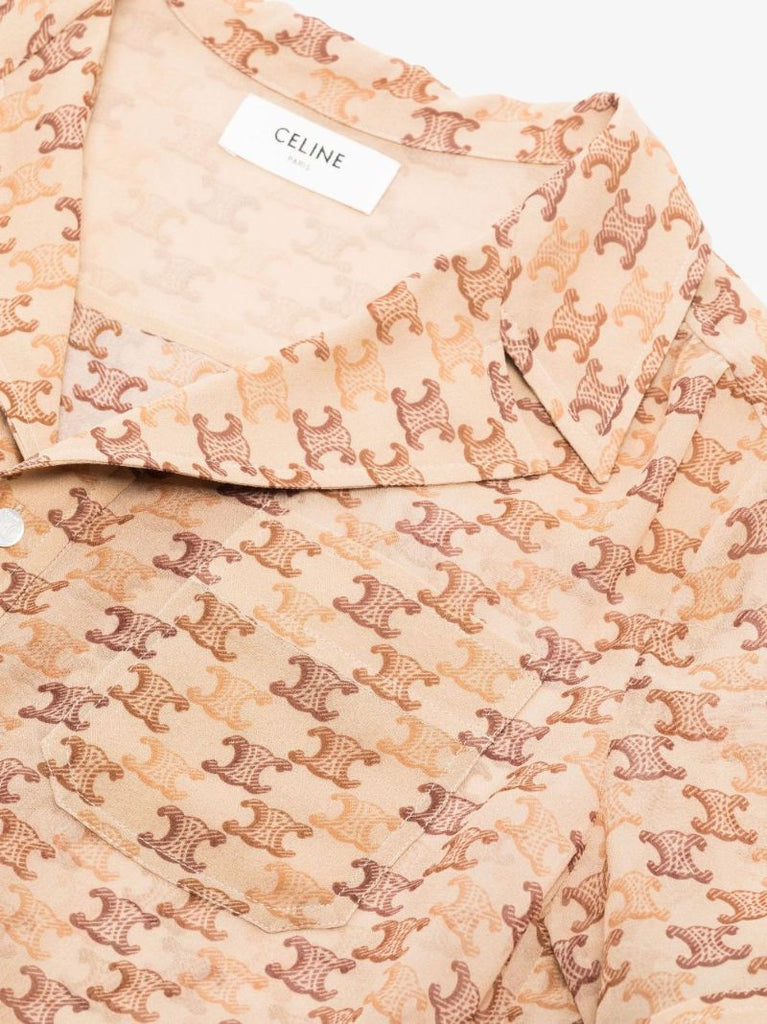 Brown Triomphe Print Silk Pyjama Shirt
