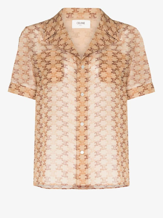 Brown Triomphe Print Silk Pyjama Shirt