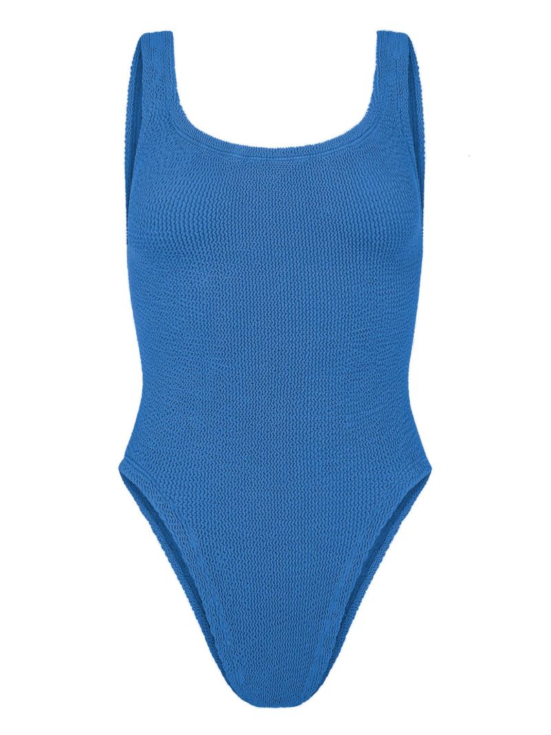 Blue Classic Square Neck Crinkle Swimsuit