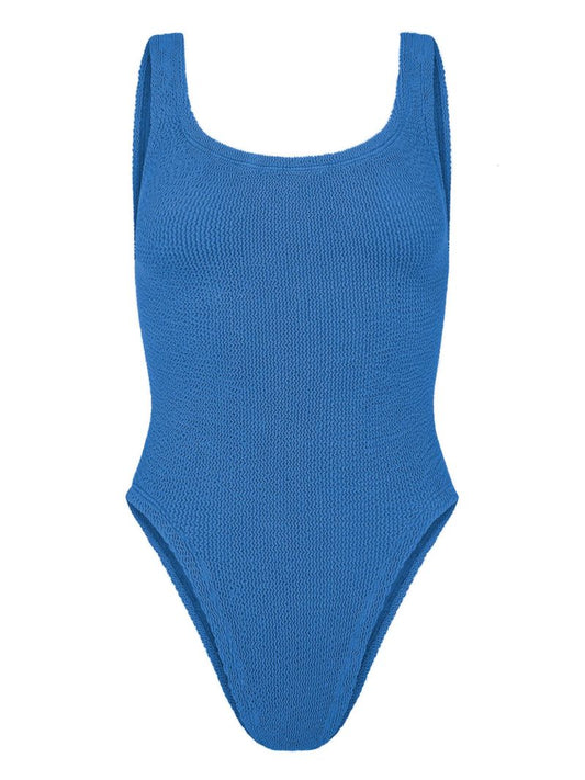 Blue Classic Square Neck Crinkle Swimsuit