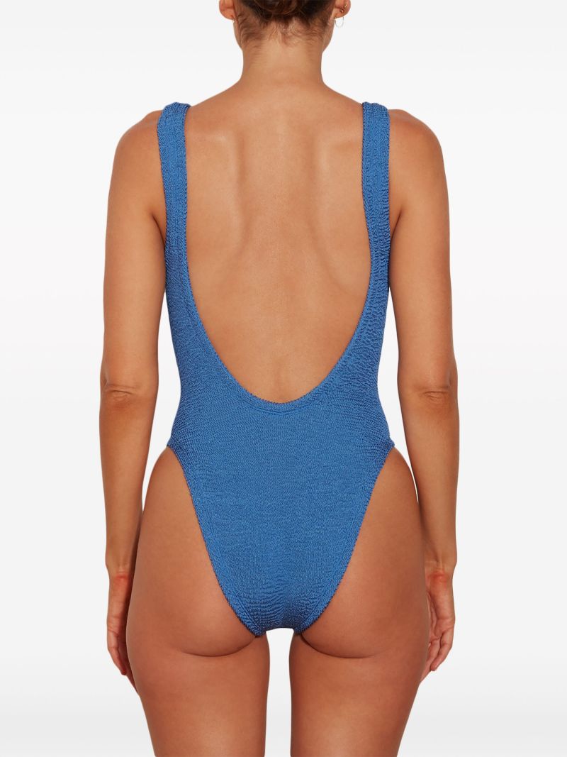 Blue Classic Square Neck Crinkle Swimsuit