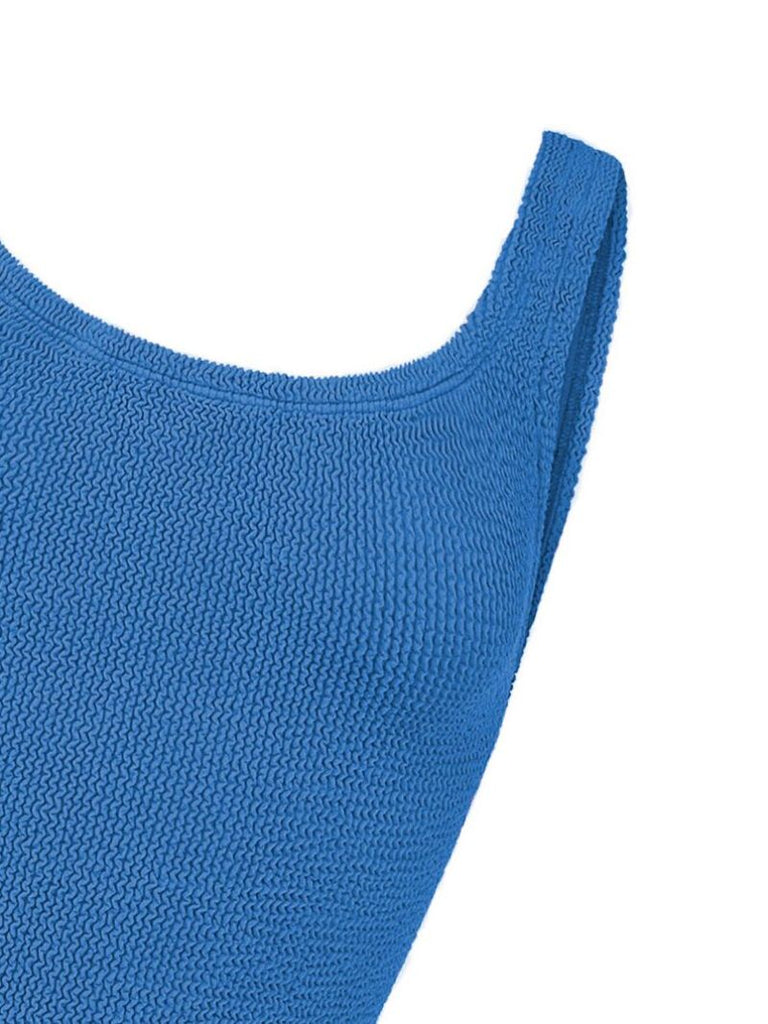 Blue Classic Square Neck Crinkle Swimsuit