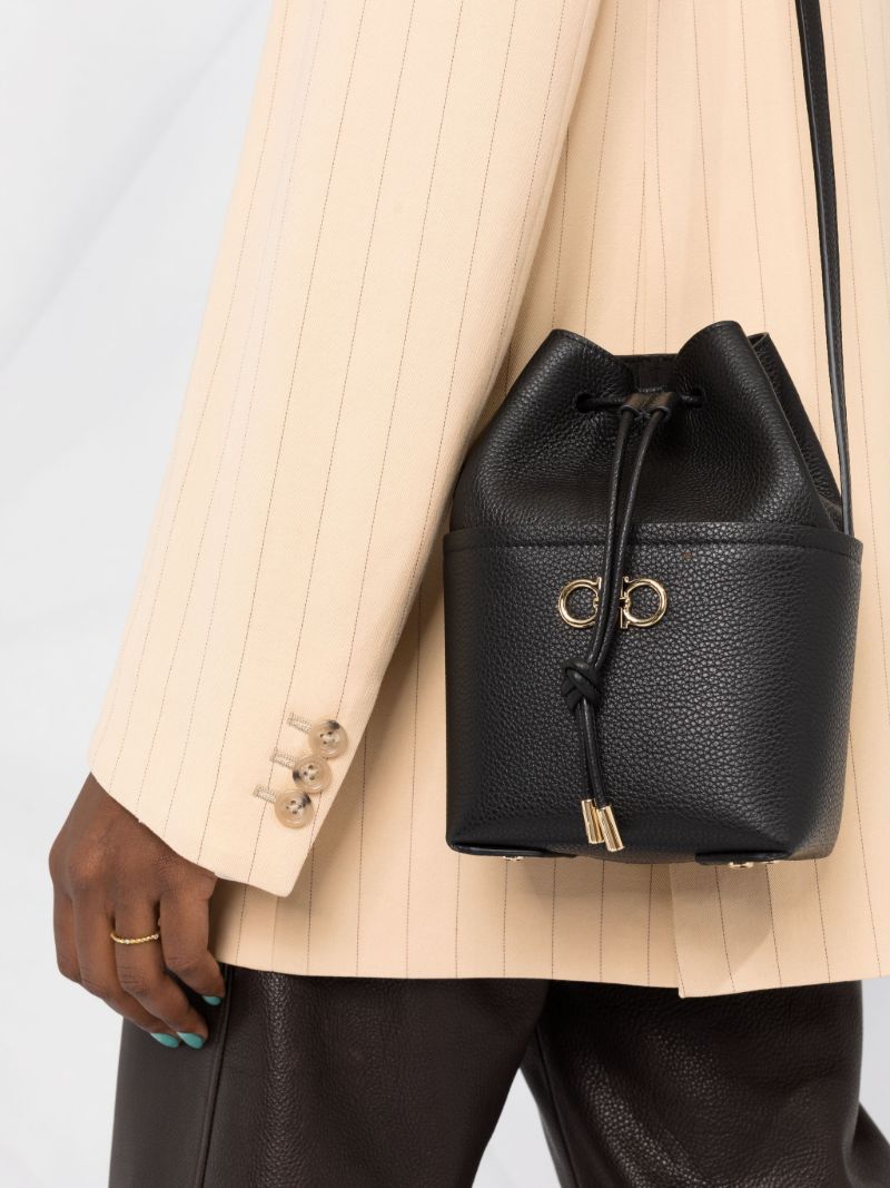 Black Gancini Mini Leather Bucket Bag