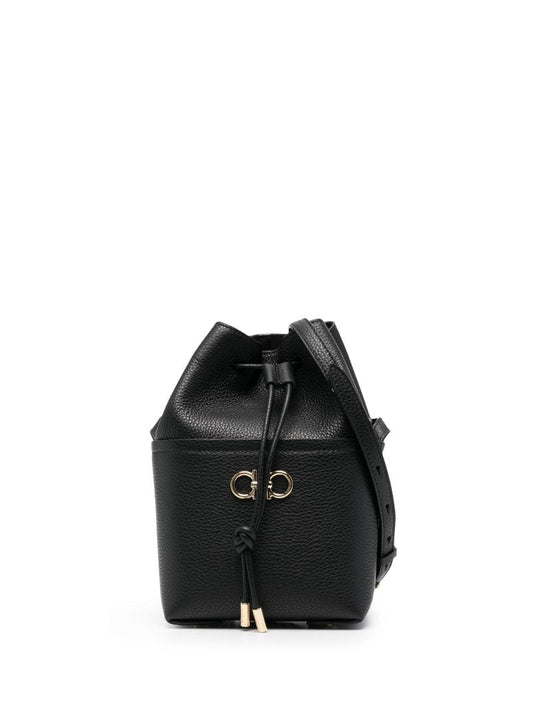 Black Gancini Mini Leather Bucket Bag