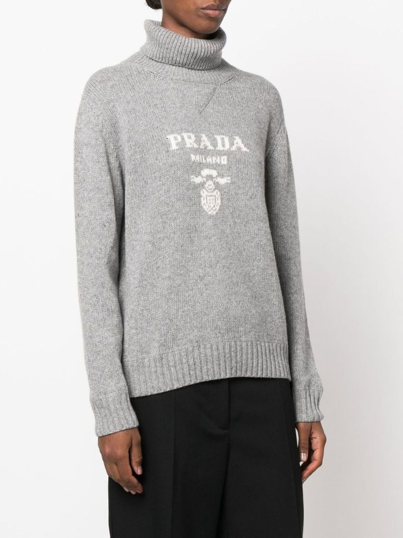 Grey Logo Intarsia Turtleneck Sweater