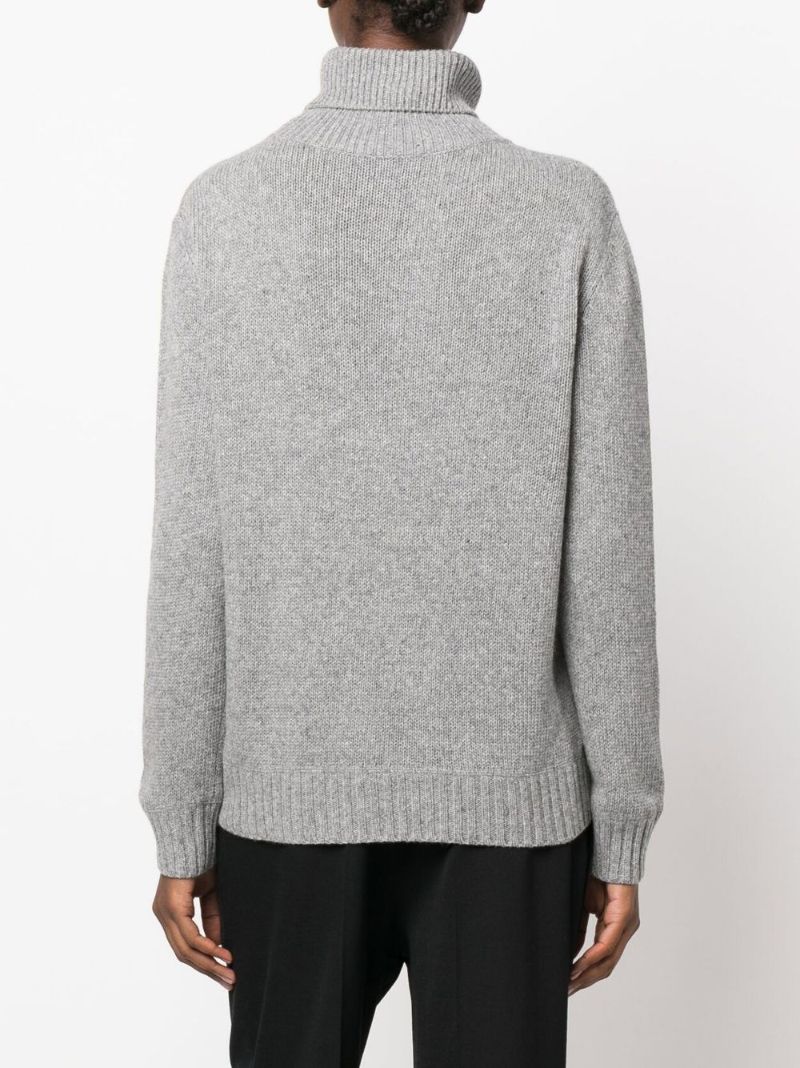 Grey Logo Intarsia Turtleneck Sweater