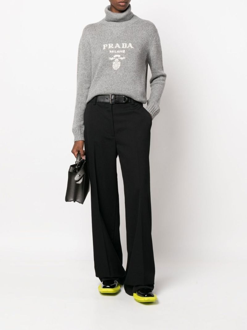 Grey Logo Intarsia Turtleneck Sweater