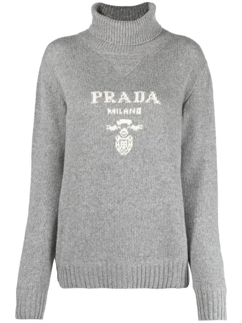 Grey Logo Intarsia Turtleneck Sweater