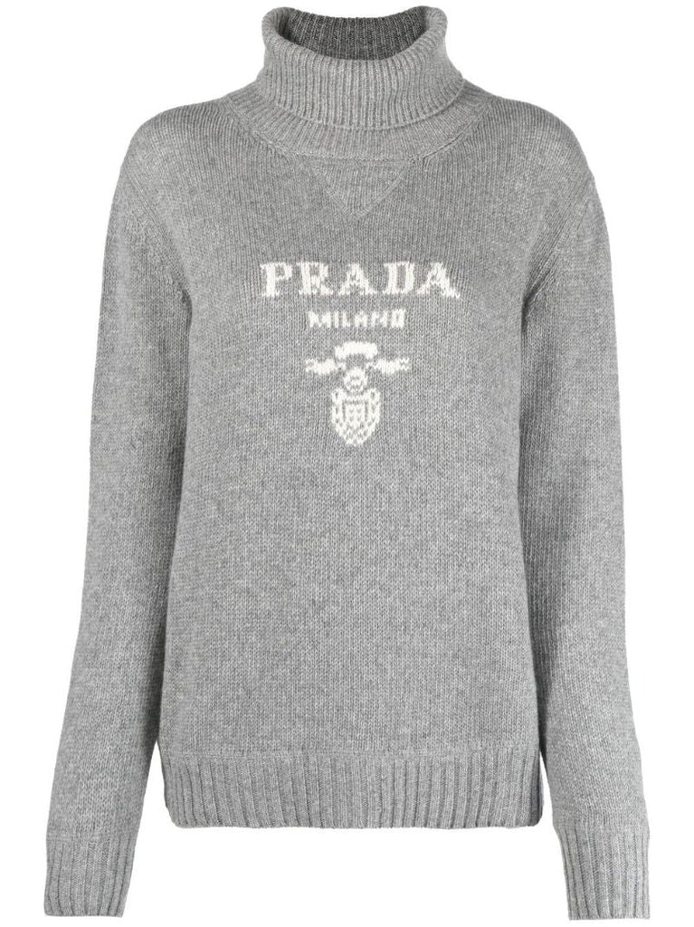 Grey Logo Intarsia Turtleneck Sweater