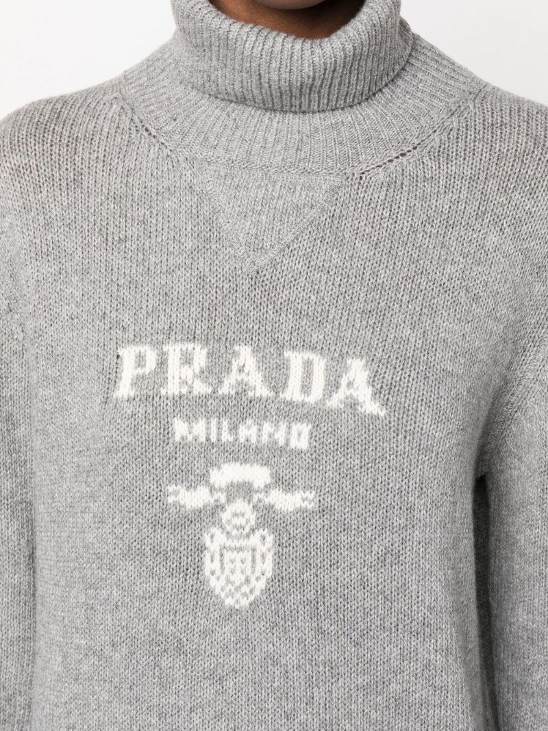 Grey Logo Intarsia Turtleneck Sweater