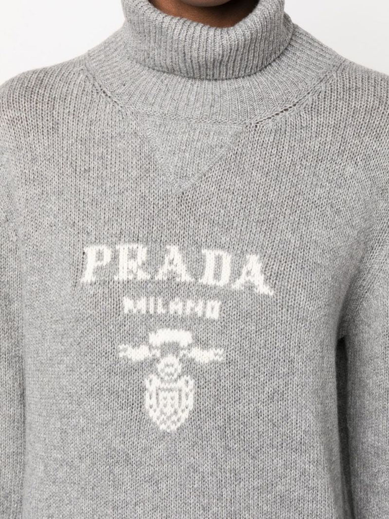 Grey Logo Intarsia Turtleneck Sweater