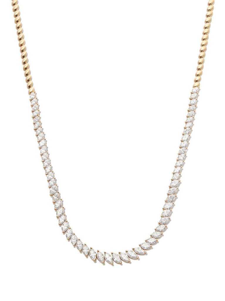 18k Yellow Gold Graduated Marquise Diamond Choker Necklace