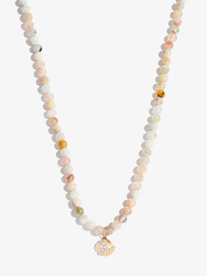 14k Yellow Gold Clam Morganite Diamond Necklace