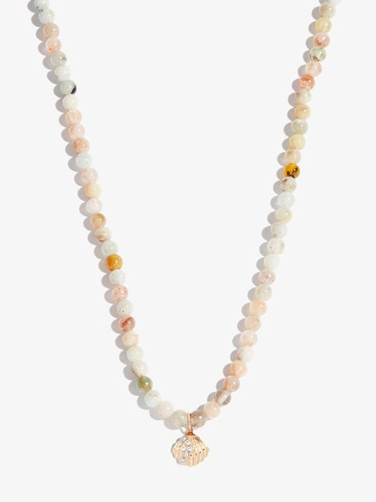 14k Yellow Gold Clam Morganite Diamond Necklace