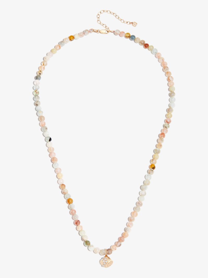 14k Yellow Gold Clam Morganite Diamond Necklace