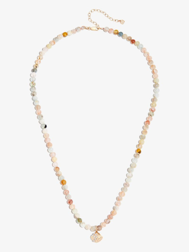 14k Yellow Gold Clam Morganite Diamond Necklace
