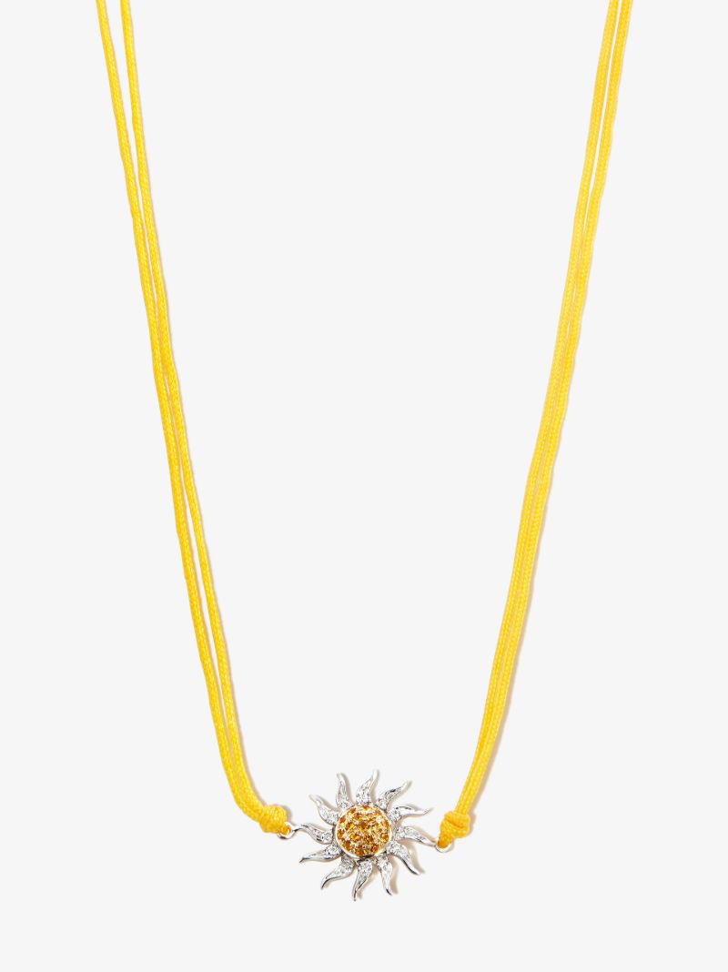 9k White Gold Sun Citrine Diamond Pendant Necklace
