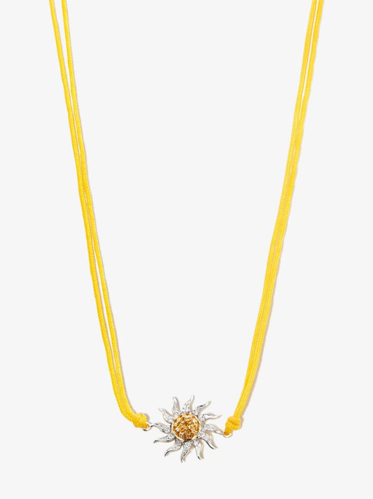 9k White Gold Sun Citrine Diamond Pendant Necklace