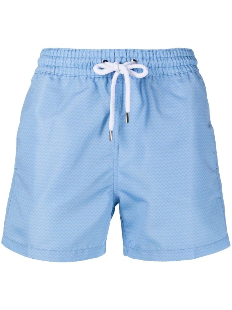 Blue Zigzag Print Swim Shorts